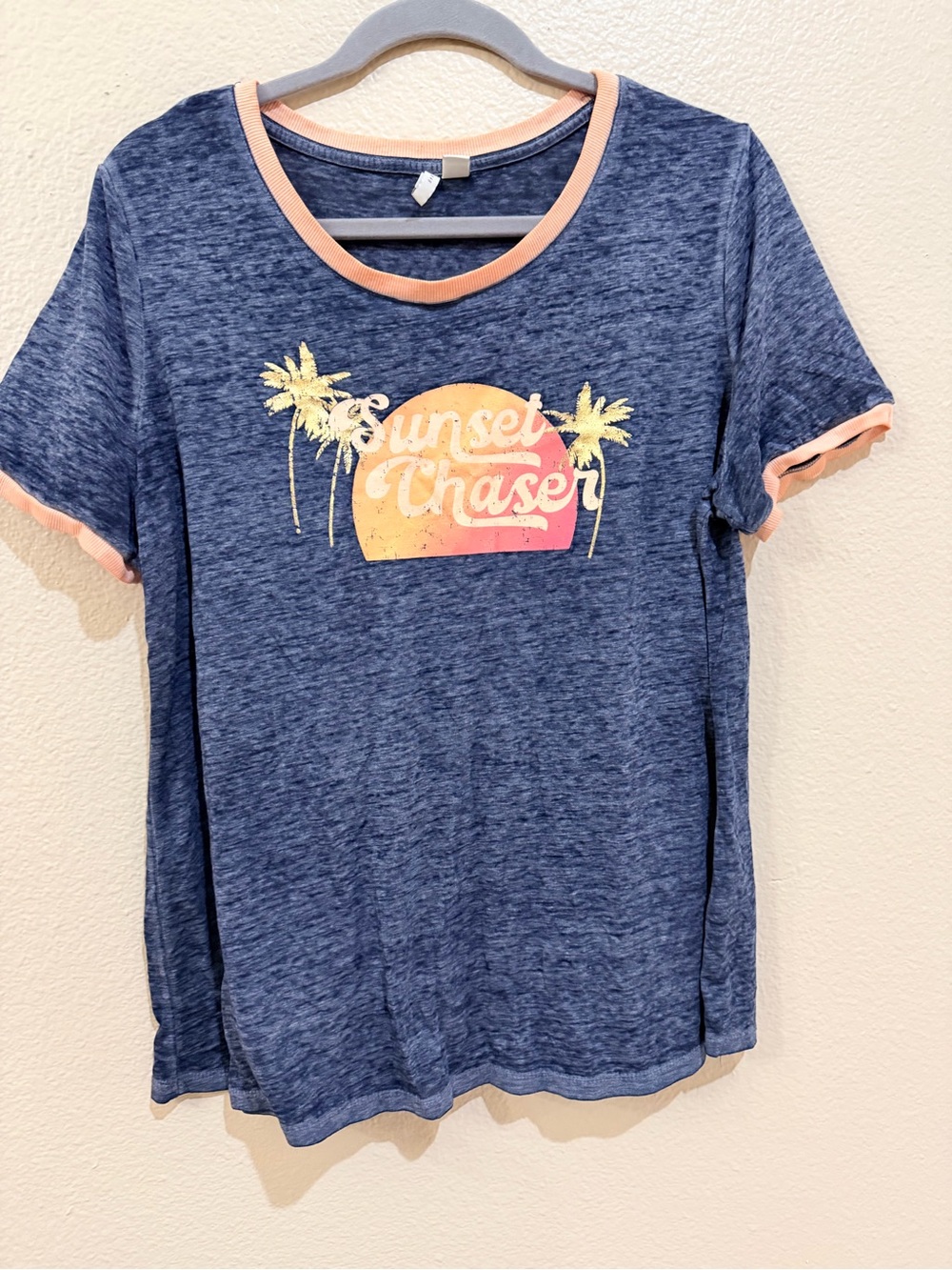 Cato Sunset Chaser Blue Burnout Ringer Graphic Tee L